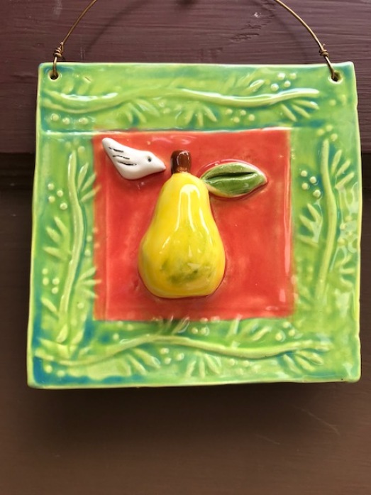 Pear with Little Bird Tile